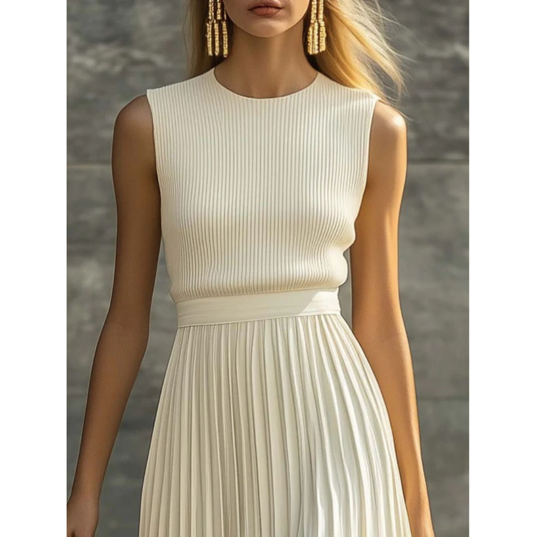 Damska sukienka maxi bez rękawów z plisami-Maxi Dress-Olave