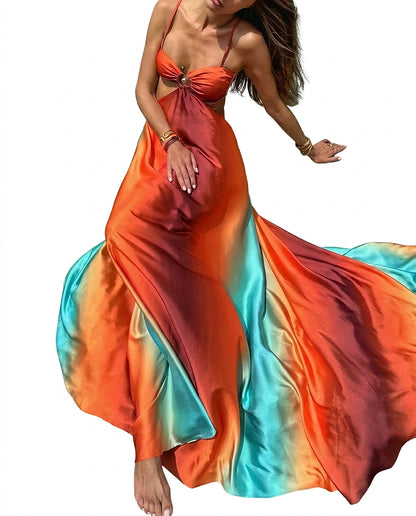 Damska sukienka maxi bez rękawów z wycięciami-Maxi dresses-Olave