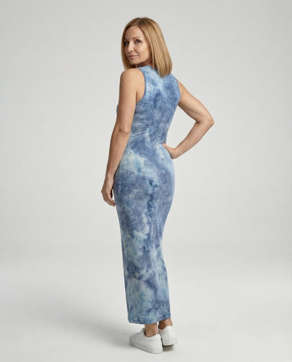 Damska sukienka maxi bez rękawów z wzorem tie-dye-Maxi Dress-Olave