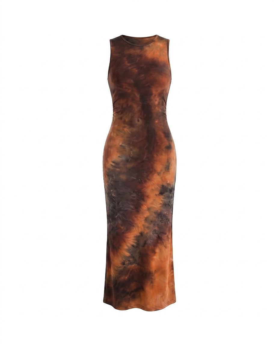 Damska sukienka maxi bez rękawów z wzorem tie-dye-Maxi Dress-Olave