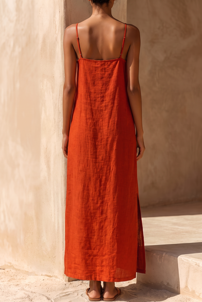 Damska sukienka maxi na ramiączkach z rozcięciem-Maxi Dress-Olave