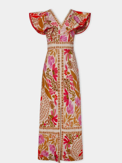 Damska sukienka maxi w kwiaty z dekoltem w serek-Maxi dresses-Olave