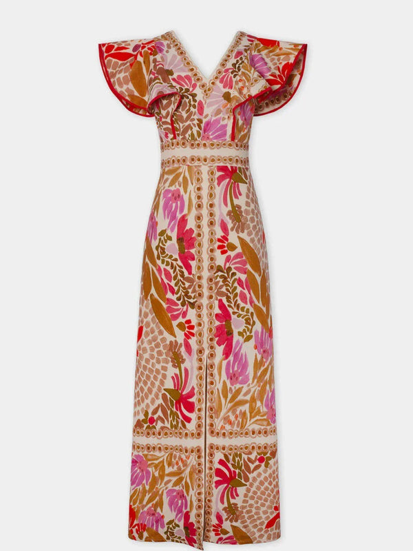 Damska sukienka maxi w kwiaty z dekoltem w serek-Maxi dresses-Olave