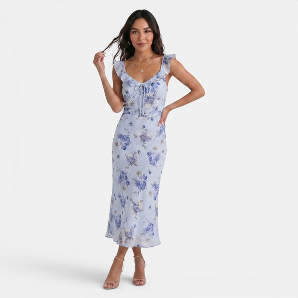 Damska sukienka maxi w kwiaty z falbanką-Maxi Dress-Olave