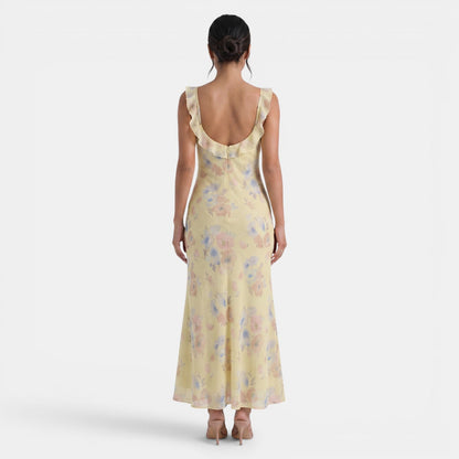 Damska sukienka maxi w kwiaty z falbanką-Maxi Dress-Olave