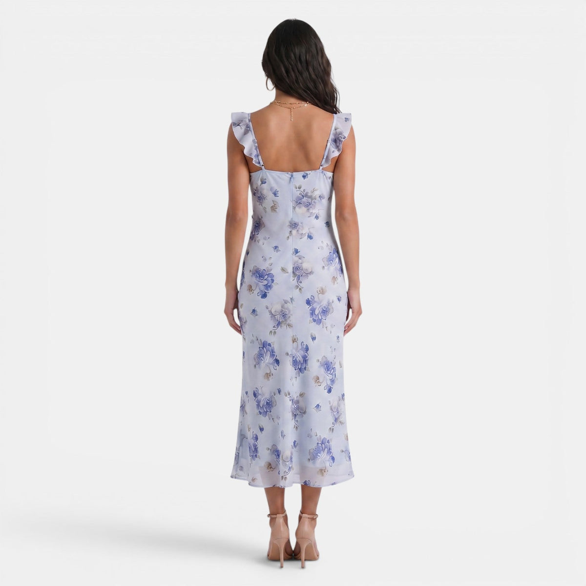Damska sukienka maxi w kwiaty z falbanką-Maxi Dress-Olave