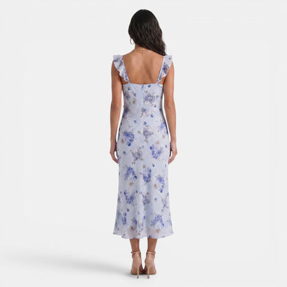 Damska sukienka maxi w kwiaty z falbanką-Maxi Dress-Olave