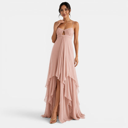 Damska sukienka maxi z asymetrycznymi falbanami-Maxi Dress-Olave