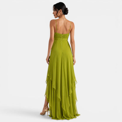 Damska sukienka maxi z asymetrycznymi falbanami-Maxi Dress-Olave