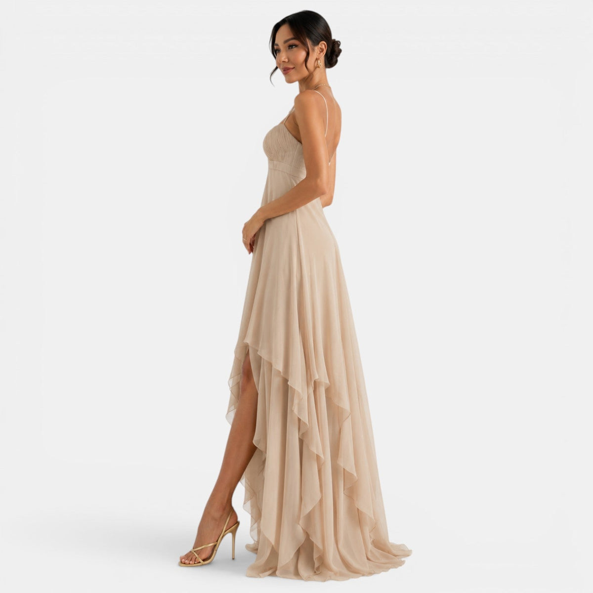 Damska sukienka maxi z asymetrycznymi falbanami-Maxi Dress-Olave