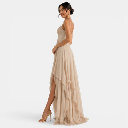 Damska sukienka maxi z asymetrycznymi falbanami-Maxi Dress-Olave