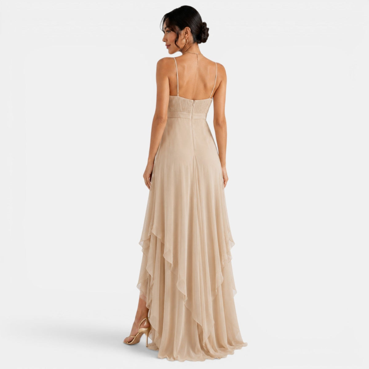 Damska sukienka maxi z asymetrycznymi falbanami-Maxi Dress-Olave