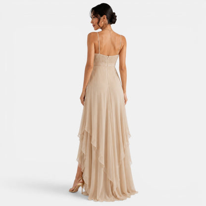 Damska sukienka maxi z asymetrycznymi falbanami-Maxi Dress-Olave