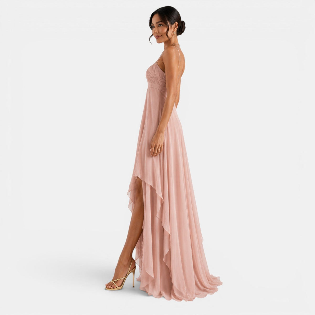 Damska sukienka maxi z asymetrycznymi falbanami-Maxi Dress-Olave
