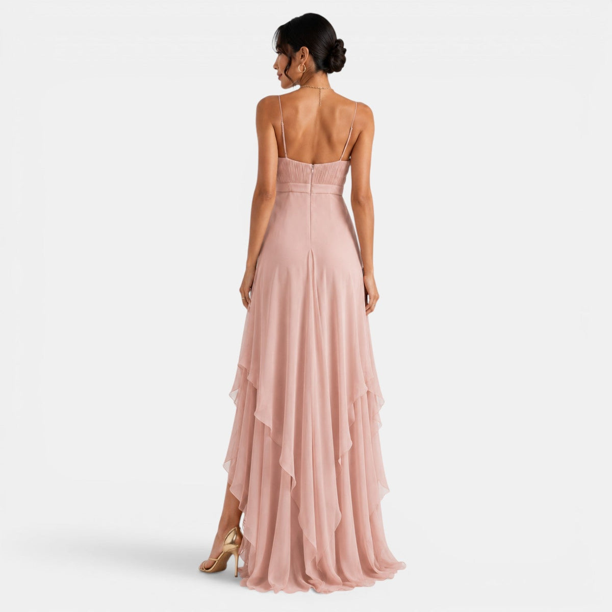 Damska sukienka maxi z asymetrycznymi falbanami-Maxi Dress-Olave