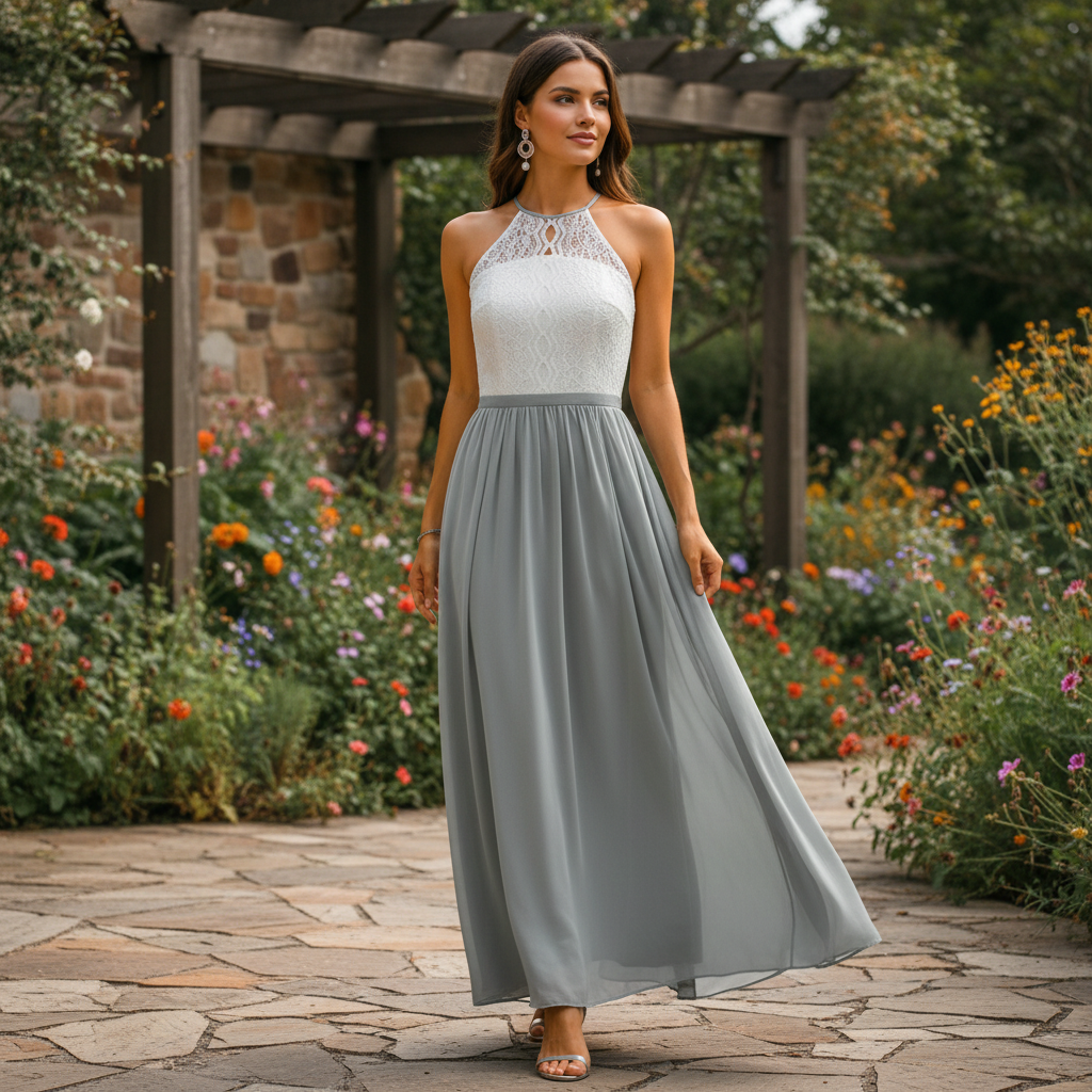 Damska sukienka maxi z koronkowym gorsetem bez rękawów-Maxi Dress-Olave