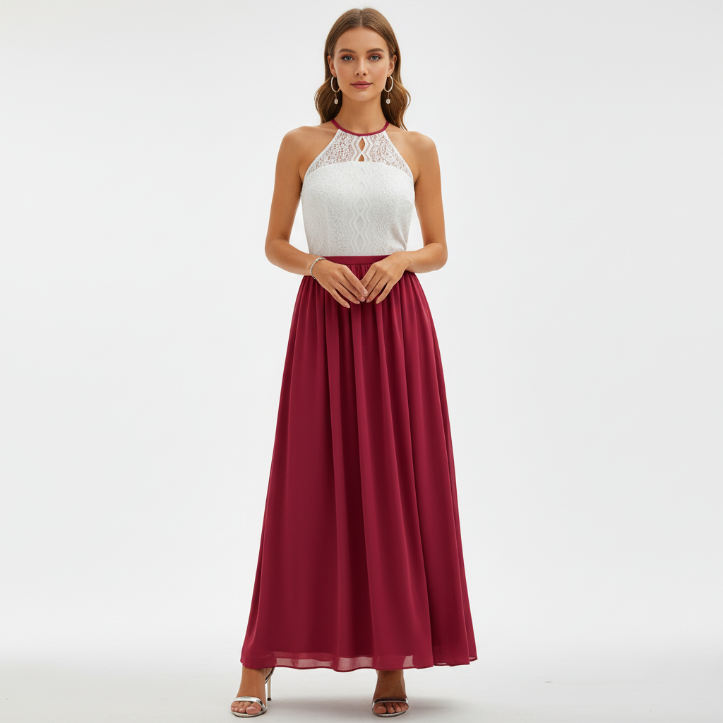 Damska sukienka maxi z koronkowym gorsetem bez rękawów-Maxi Dress-Olave