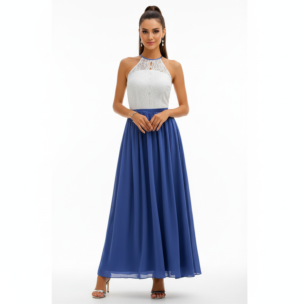Damska sukienka maxi z koronkowym gorsetem bez rękawów-Maxi Dress-Olave