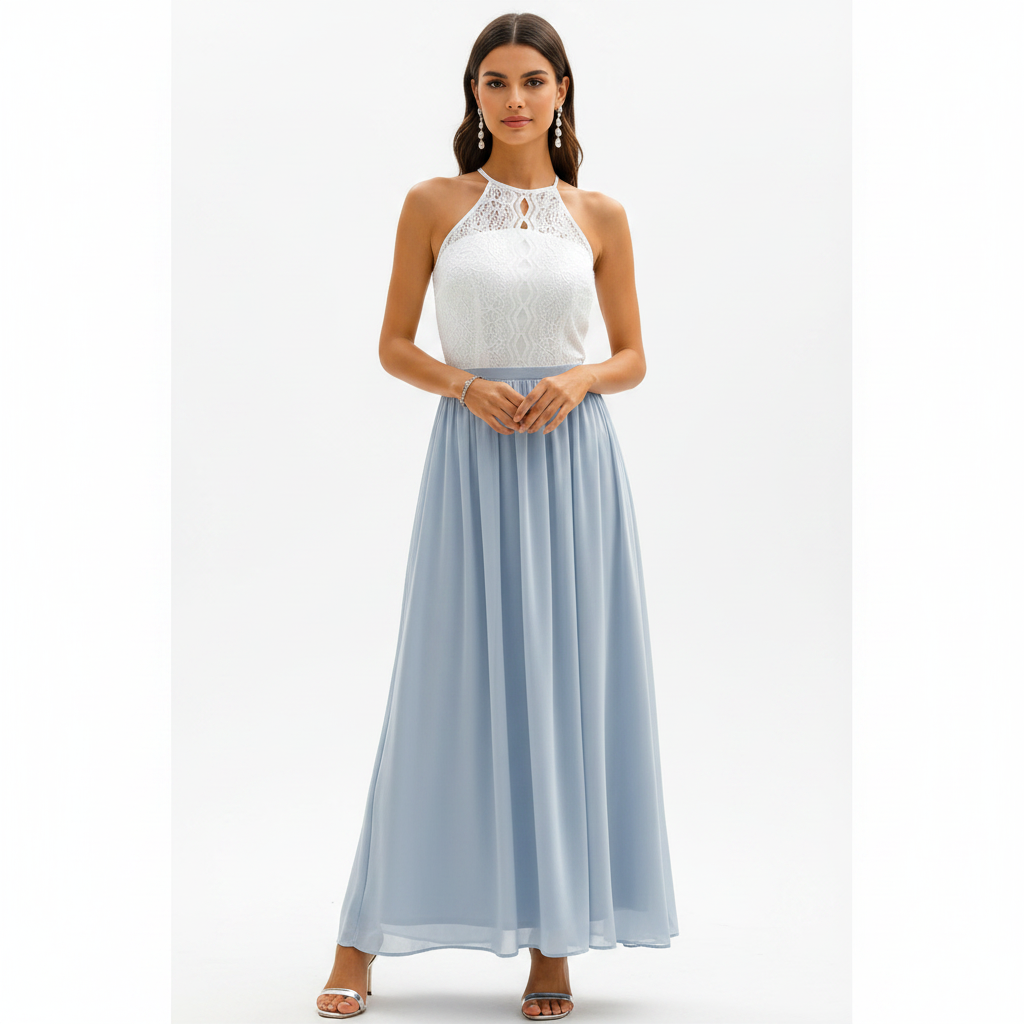 Damska sukienka maxi z koronkowym gorsetem bez rękawów-Maxi Dress-Olave