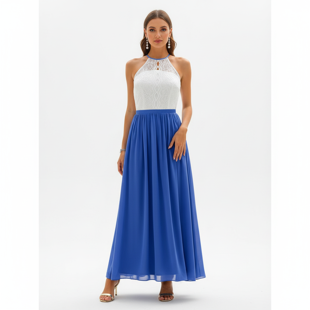 Damska sukienka maxi z koronkowym gorsetem bez rękawów-Maxi Dress-Olave