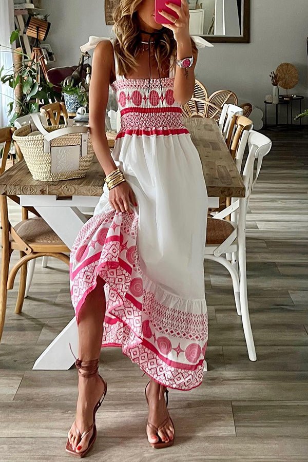 Damska sukienka maxi z marszczonym gorsetem-Maxi Dress-Olave