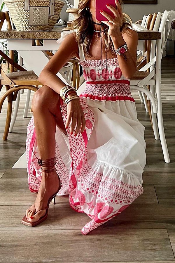 Damska sukienka maxi z marszczonym gorsetem-Maxi Dress-Olave