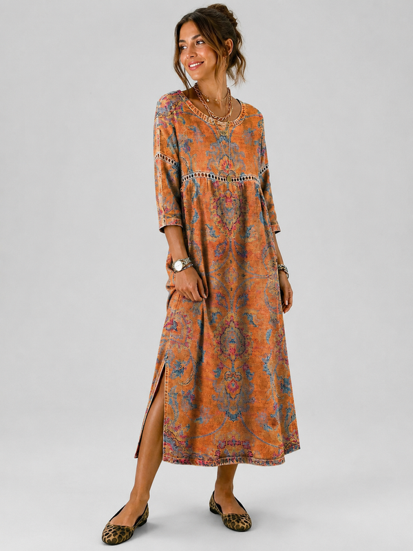 Damska sukienka maxi z nadrukiem i rozcięciami po bokach-Maxi Dress-Olave