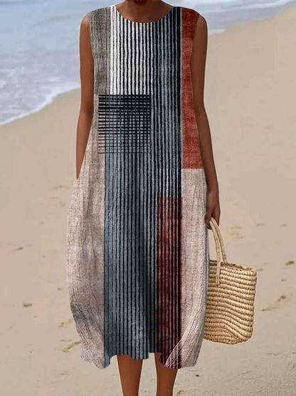 Damska sukienka midi bez rękawów w abstrakcyjny wzór-Midi Dress-Olave