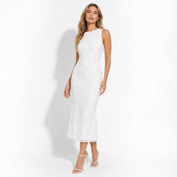 Damska sukienka midi bez rękawów w kwiatowy wzór-Midi Dress-Olave