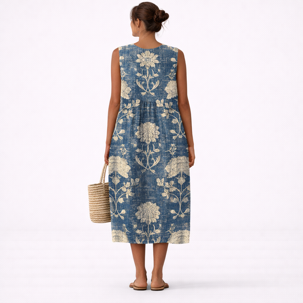 Damska sukienka midi bez rękawów w kwiatowy wzór-Midi Dress-Olave