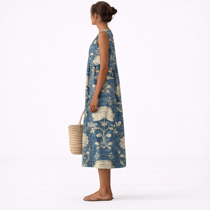 Damska sukienka midi bez rękawów w kwiatowy wzór-Midi Dress-Olave