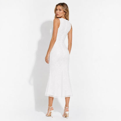 Damska sukienka midi bez rękawów w kwiatowy wzór-Midi Dress-Olave