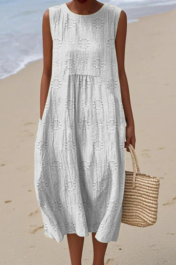 Damska sukienka midi bez rękawów z haftem-Midi Dress-Olave