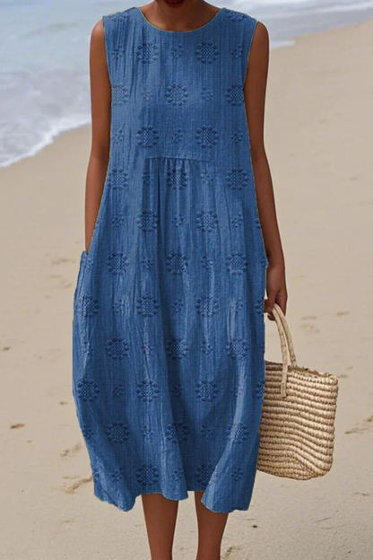 Damska sukienka midi bez rękawów z haftem-Midi Dress-Olave