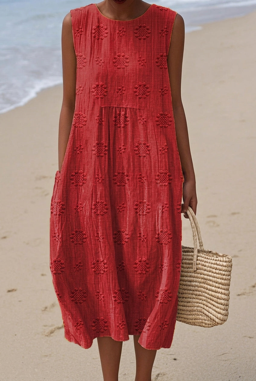 Damska sukienka midi bez rękawów z haftem-Midi Dress-Olave