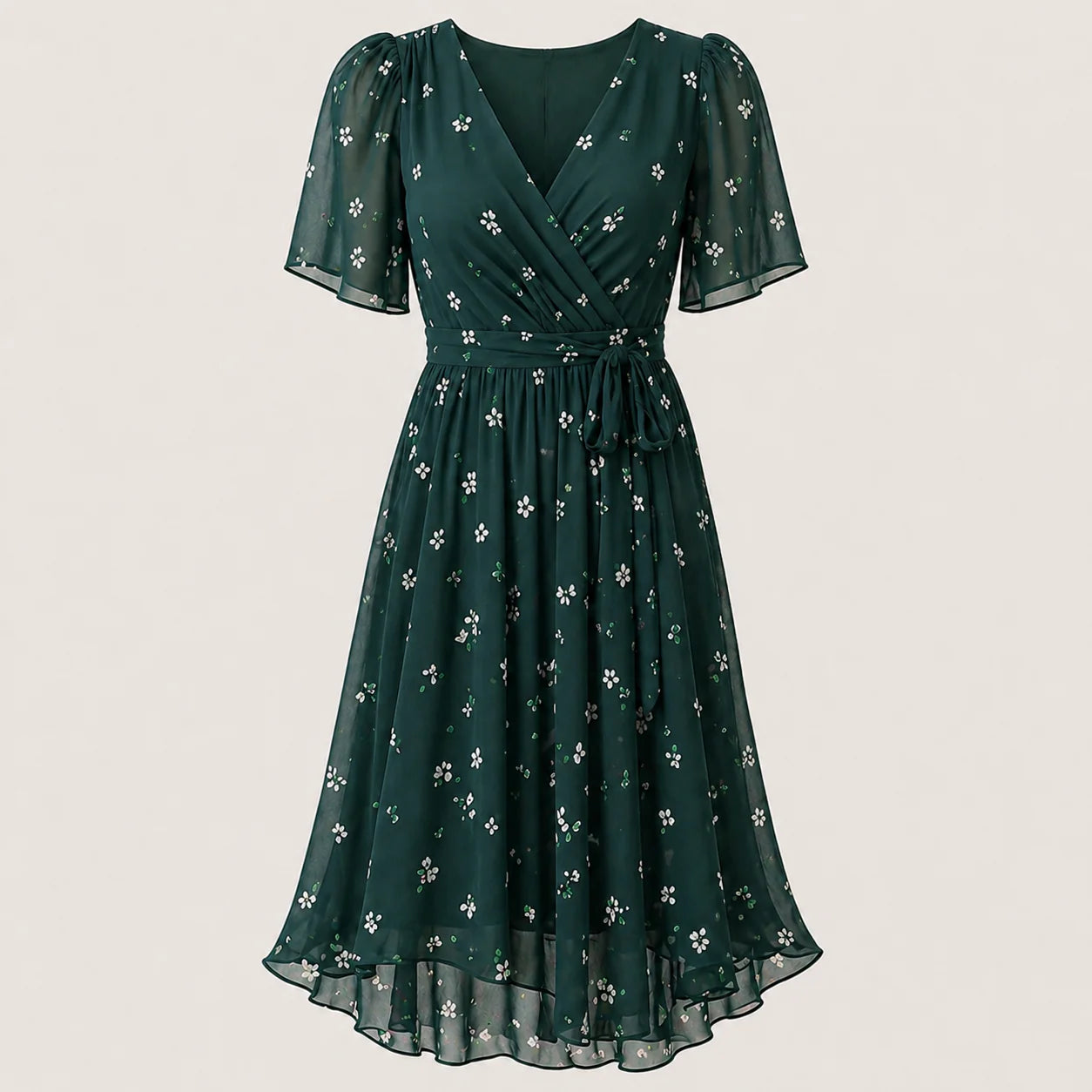 Damska sukienka midi kopertowa w kwiaty-Midi Dress-Olave
