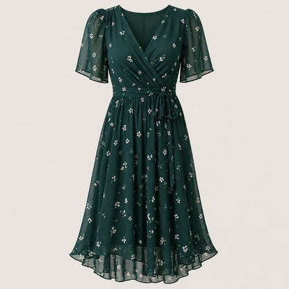 Damska sukienka midi kopertowa w kwiaty-Midi Dress-Olave