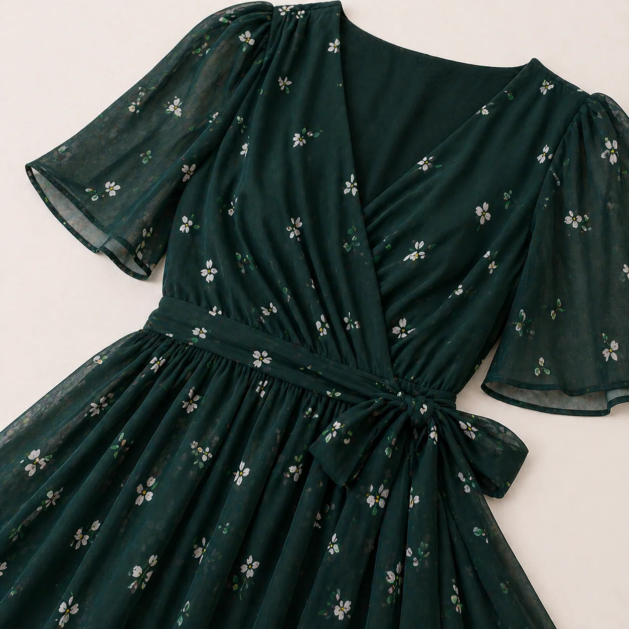Damska sukienka midi kopertowa w kwiaty-Midi Dress-Olave