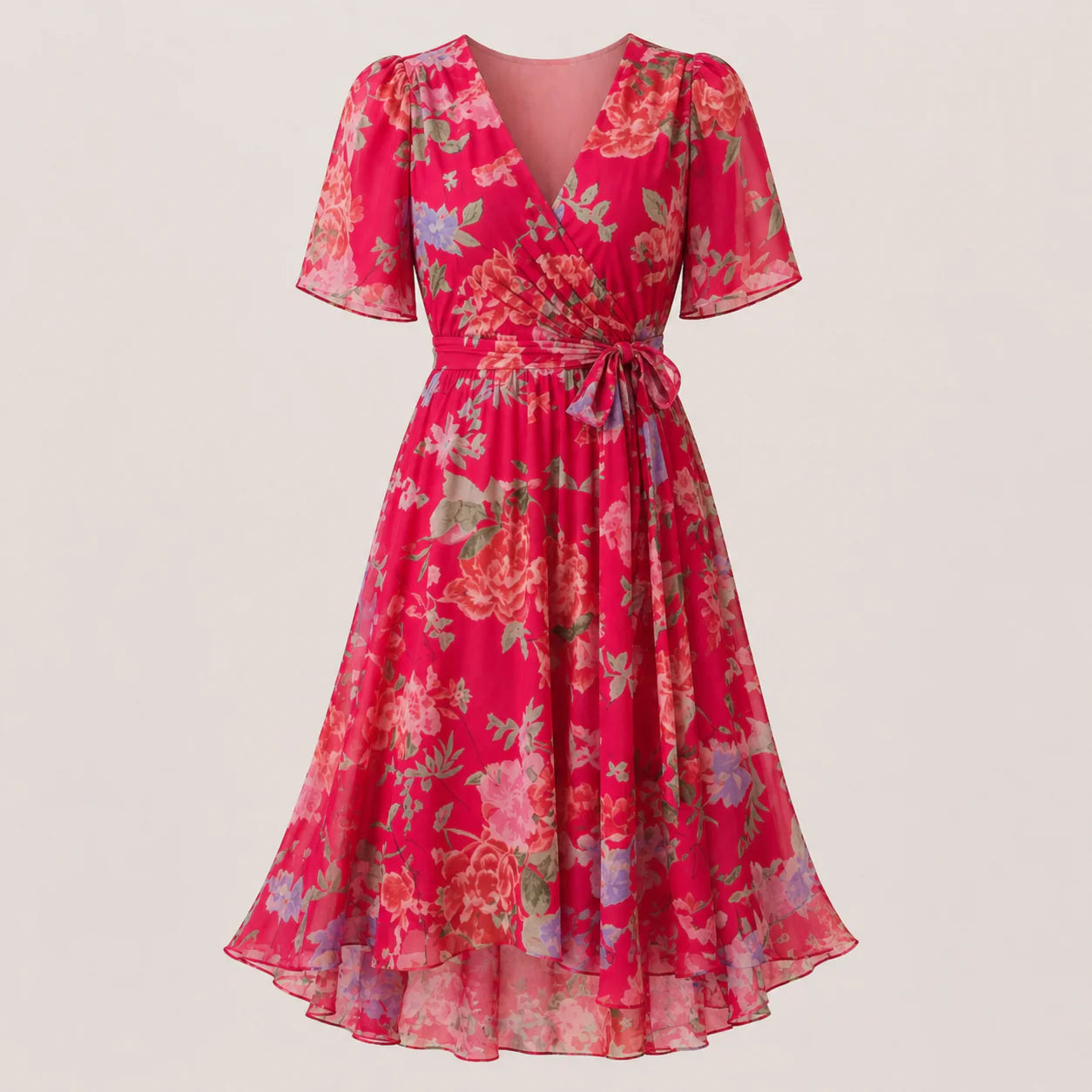Damska sukienka midi kopertowa w kwiaty-Midi Dress-Olave