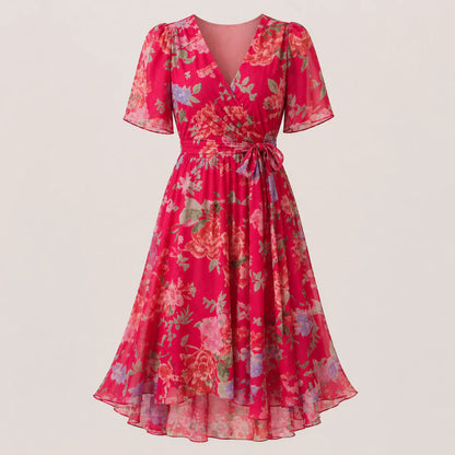 Damska sukienka midi kopertowa w kwiaty-Midi Dress-Olave