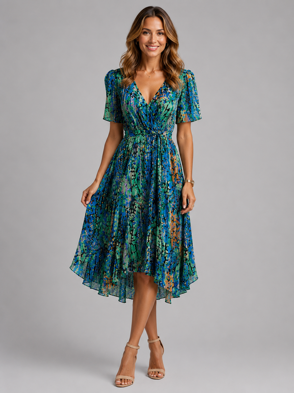 Damska sukienka midi kopertowa w kwiaty-Midi Dress-Olave