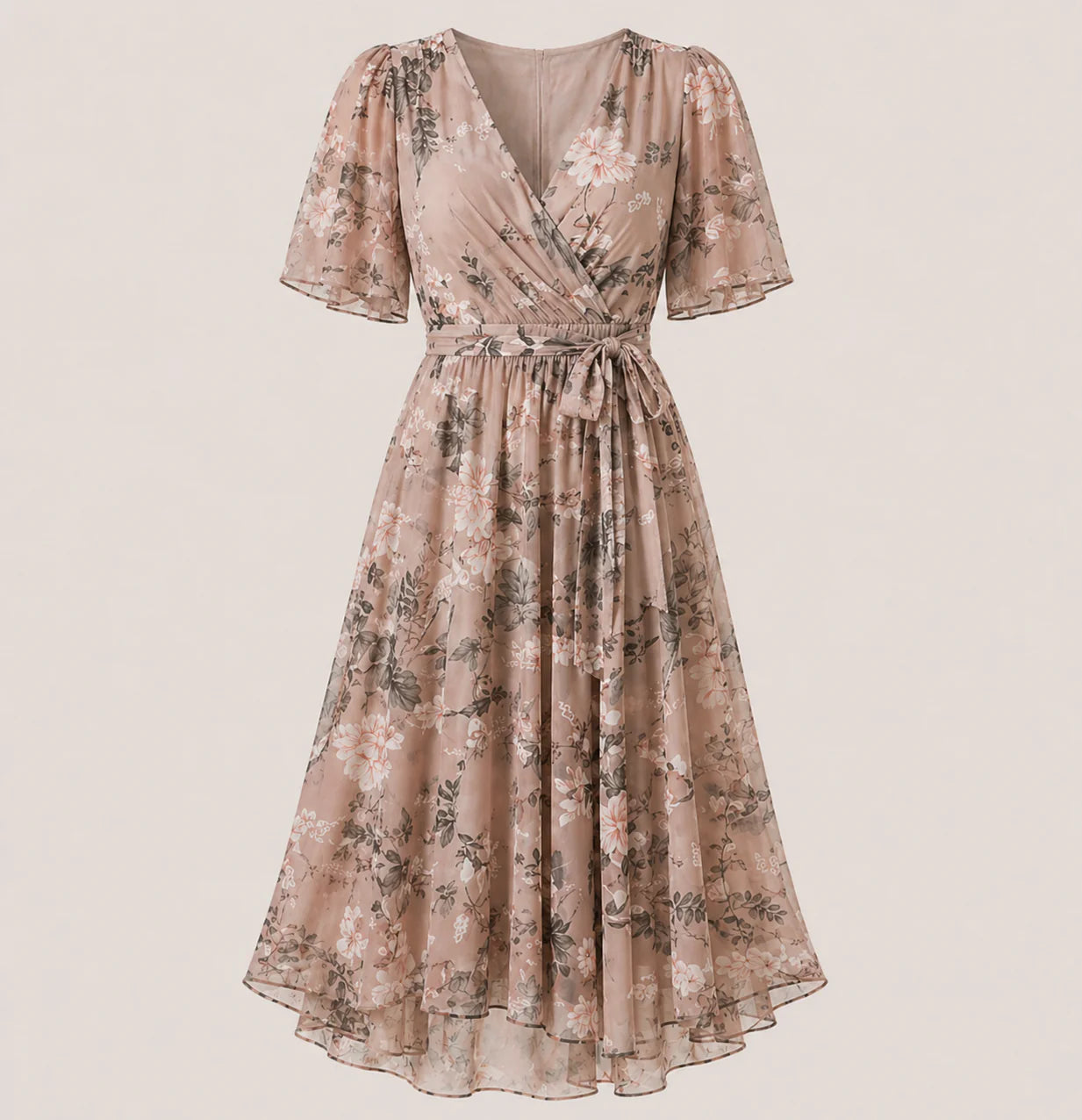 Damska sukienka midi kopertowa w kwiaty-Midi Dress-Olave