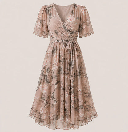 Damska sukienka midi kopertowa w kwiaty-Midi Dress-Olave