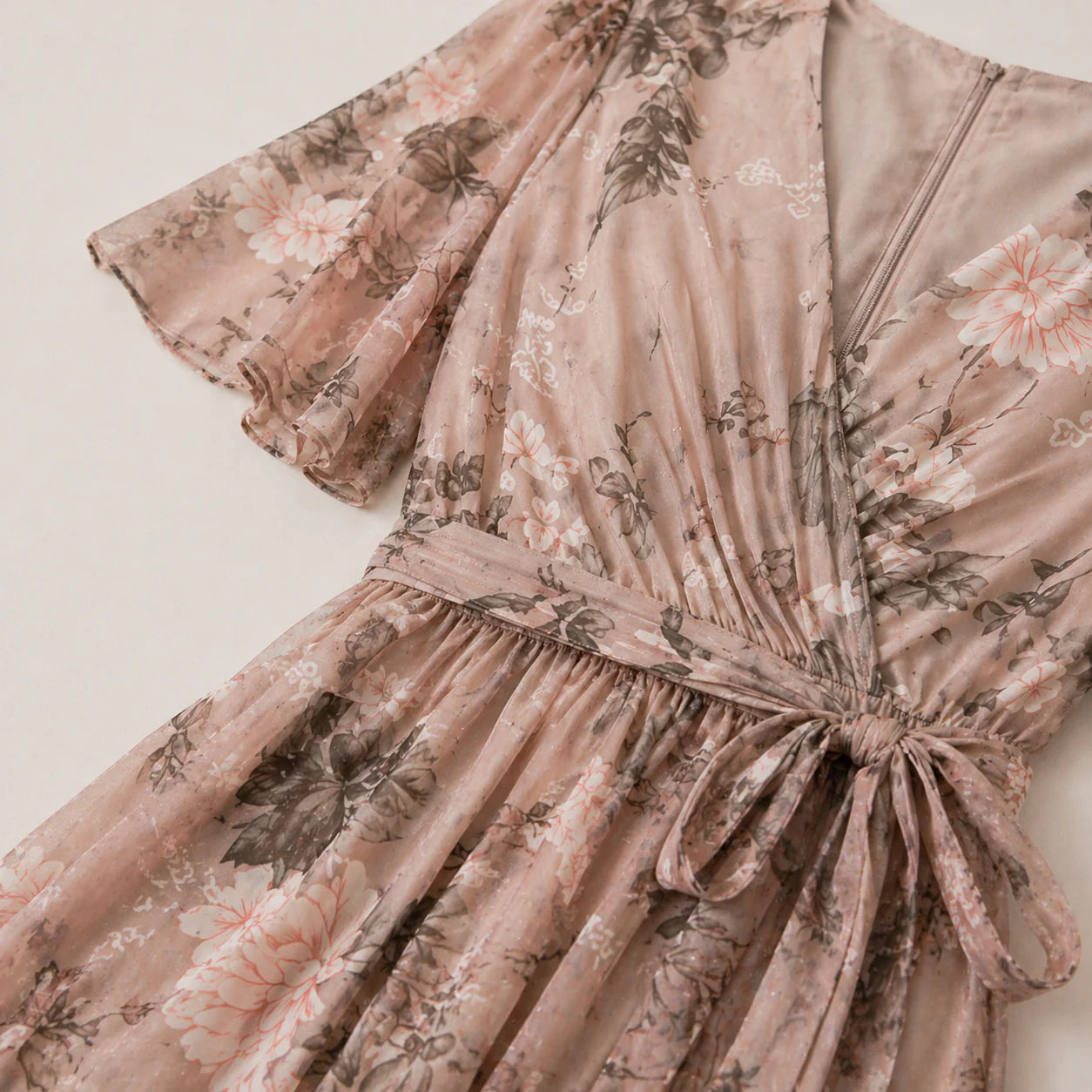 Damska sukienka midi kopertowa w kwiaty-Midi Dress-Olave