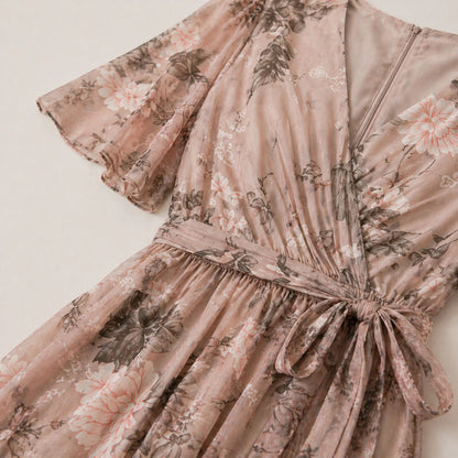 Damska sukienka midi kopertowa w kwiaty-Midi Dress-Olave