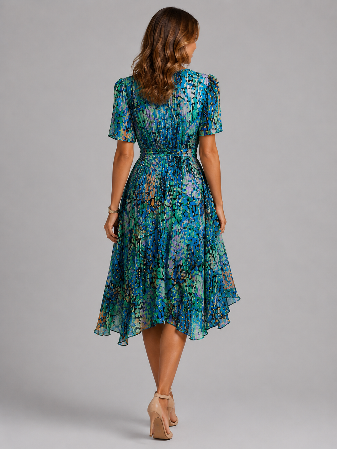 Damska sukienka midi kopertowa w kwiaty-Midi Dress-Olave
