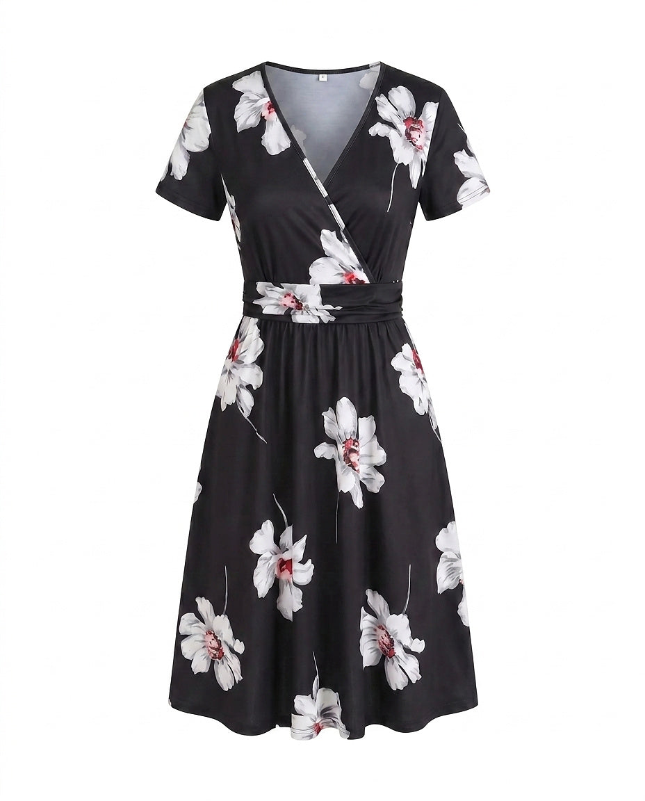 Damska sukienka midi kopertowa w tropikalny wzór-Midi Dress-Olave