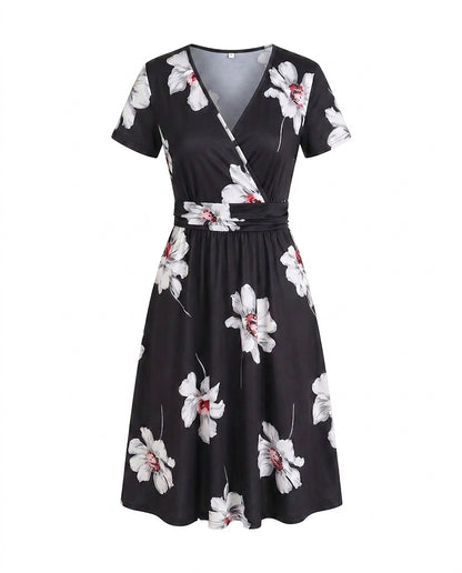 Damska sukienka midi kopertowa w tropikalny wzór-Midi Dress-Olave