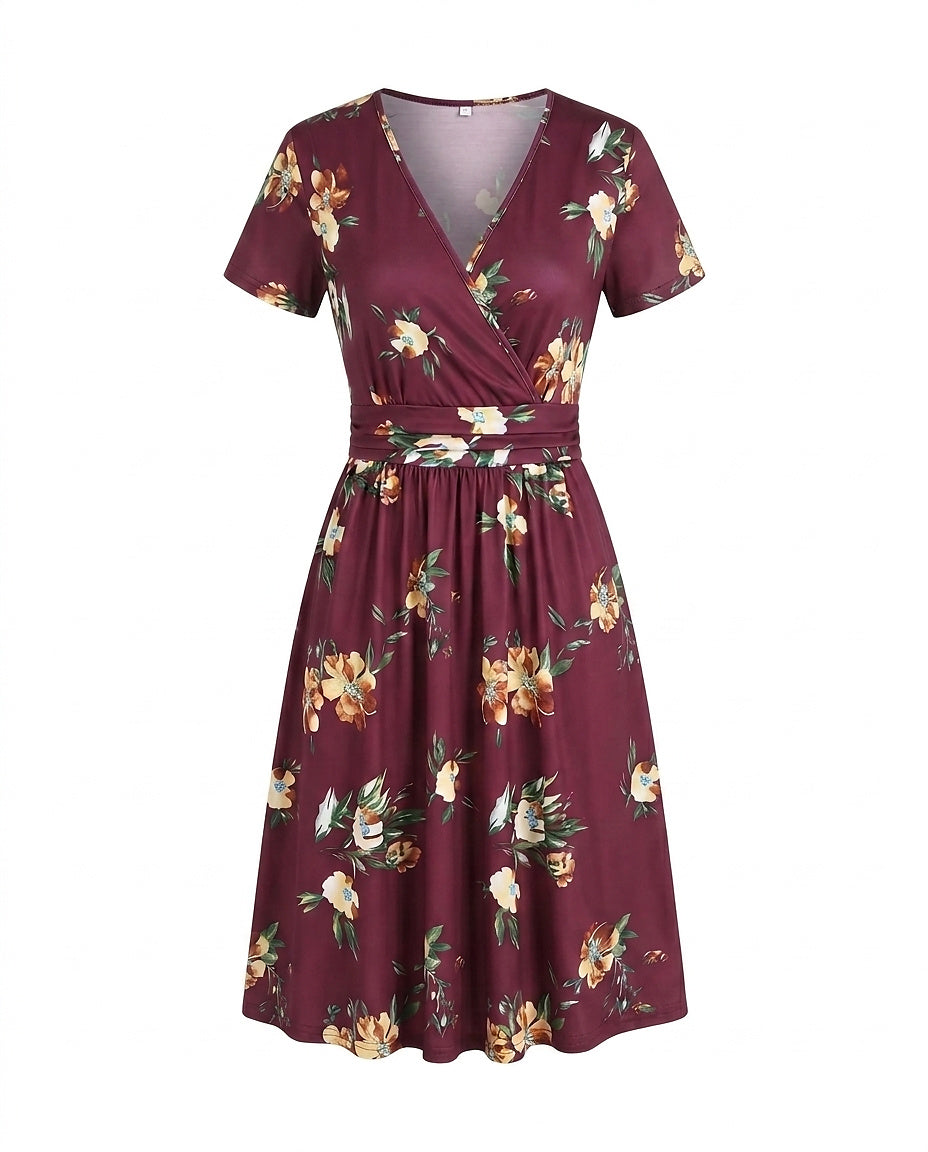 Damska sukienka midi kopertowa w tropikalny wzór-Midi Dress-Olave
