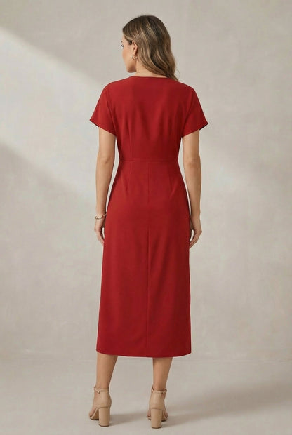 Damska sukienka midi kopertowa z dekoltem w serek-Midi Dress-Olave